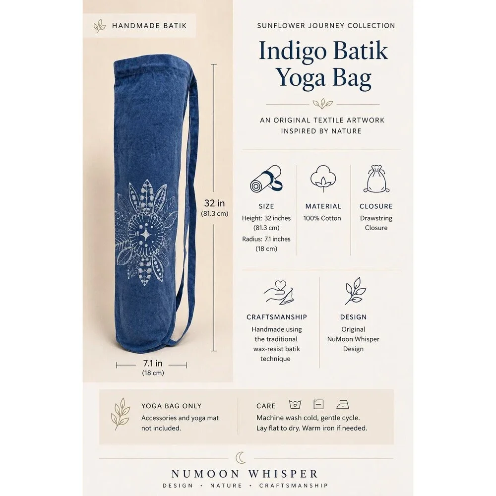 Handmade Cotton Yoga Bag | Indigo Batik Yoga Mat Tote | Drawstring Yoga Carrier